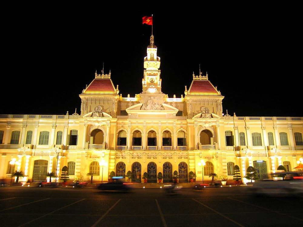 (File) The façade of the Ho Chi Minh City Hall at night